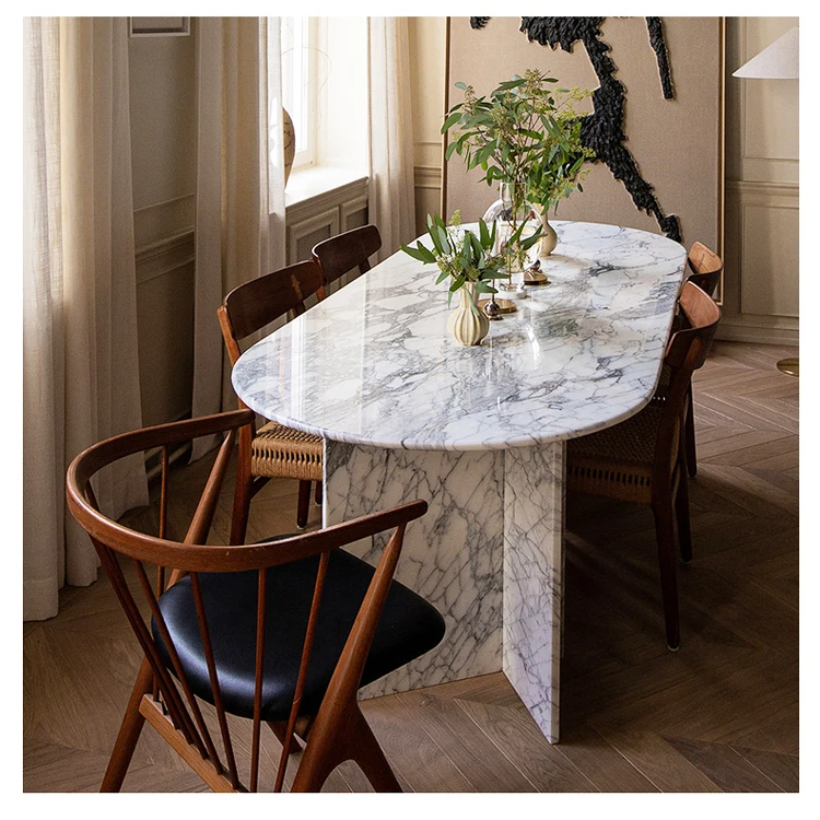 European Customized 240cm Marble Dining Table Coffee Two Panel Bases Design Long