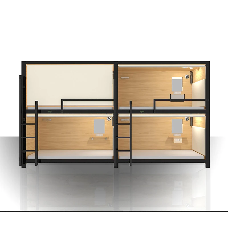 Коммерческая двухъярусная кровать из нержавеющей стали королевского размера с настольным столом, шкафом, книжной полкой и лестницей для отеля