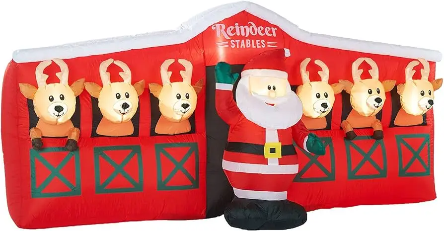 2024 Santa Feeding Eight Reindeer Colossal Christmas Inflatable with blower and led light for Christmas Lawn Decoration