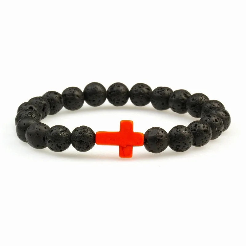 Natural Lava Stone Cross 8mm Beads bracelet ST114