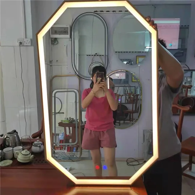 
1000*600mm gold hexagon mirror with bathroom mirror led bathroom accessory led light mirror 