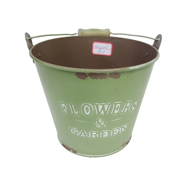 Retro Flower Container Garden Decor Barrel Vintage Farmhouse Round Metal Plants Jug Holder Decorate Iron Planter