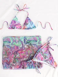 new hot  sales  Handmade sexy Bikini Swimsuit Triangle  Tassel Net veil Swimwear three piece Bathing Suit with cover up