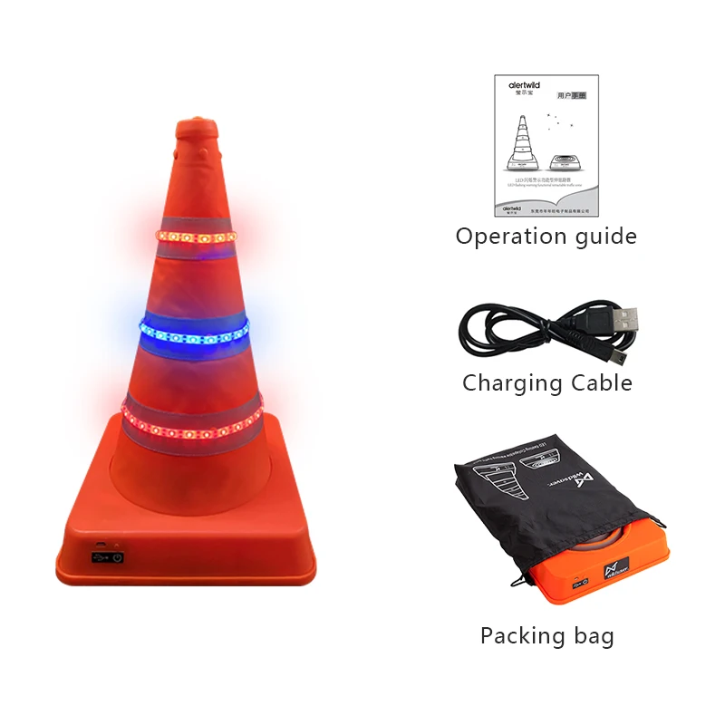 Orange waterproof warning Portable Pop Up collapsible light road cone 16 inch reflective led traffic cone for private car