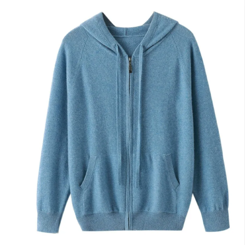 customized classic style casual knit zipper cashmere hoodie merino wool cashmere sweater for men