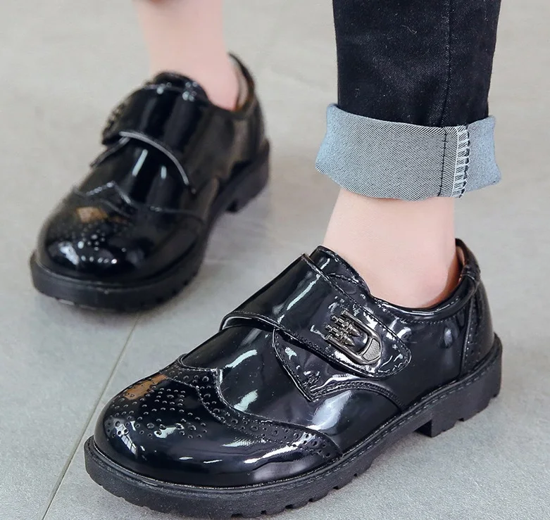 Wholesale Children Boy Girl School Black Kids Leather Shoes