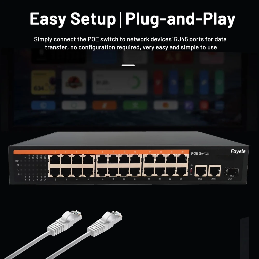 CCTV 27 Ports Gigabit Switch 24CH POE Switch IEEE802.3af/at 300W POE Power Supply for 48V IP Cameras SFP optical 30W Output