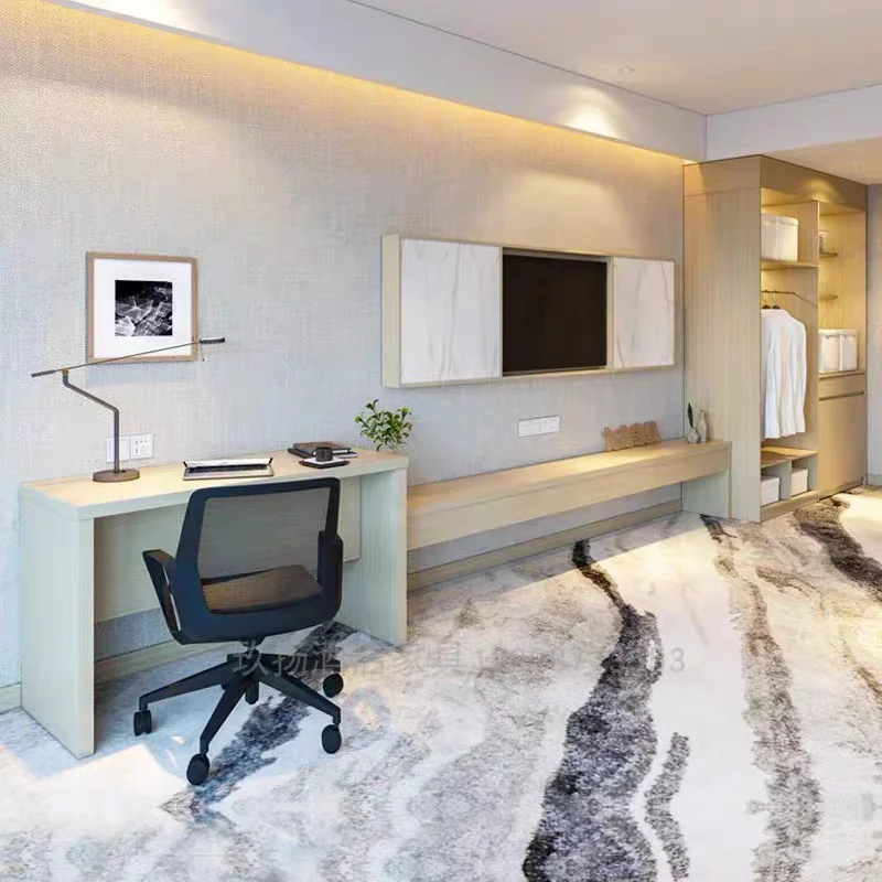 Modern Design Hotel Room Furniture Set Wooden Panel Bedroom Sets Wardrobe Table Sets