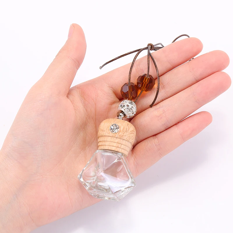 Factory wholesale car perfume bottle vintage beads charms car ornament air freshener empty glass hanging bottle