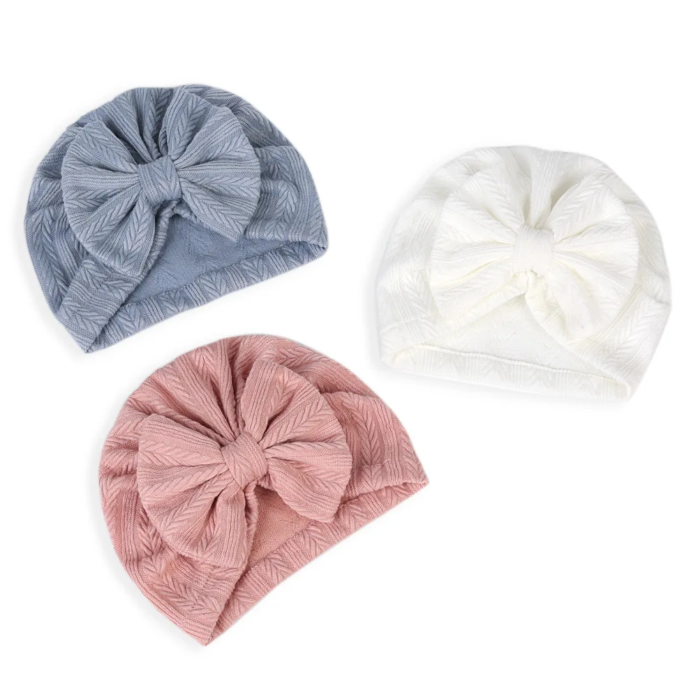 Lovely Bow knot Hat Cute Solid Color Turban Soft Newborn Infant Cap Beanies Head Wraps Hair Headband Headdress Accessories