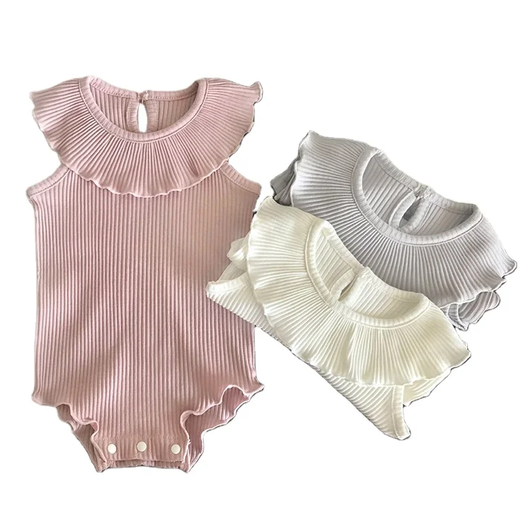 Wholesale Toddler Sleeveless Jumper Clothes Baby Ribbed Cotton Summer Bodysuit Romper For Baby Girls