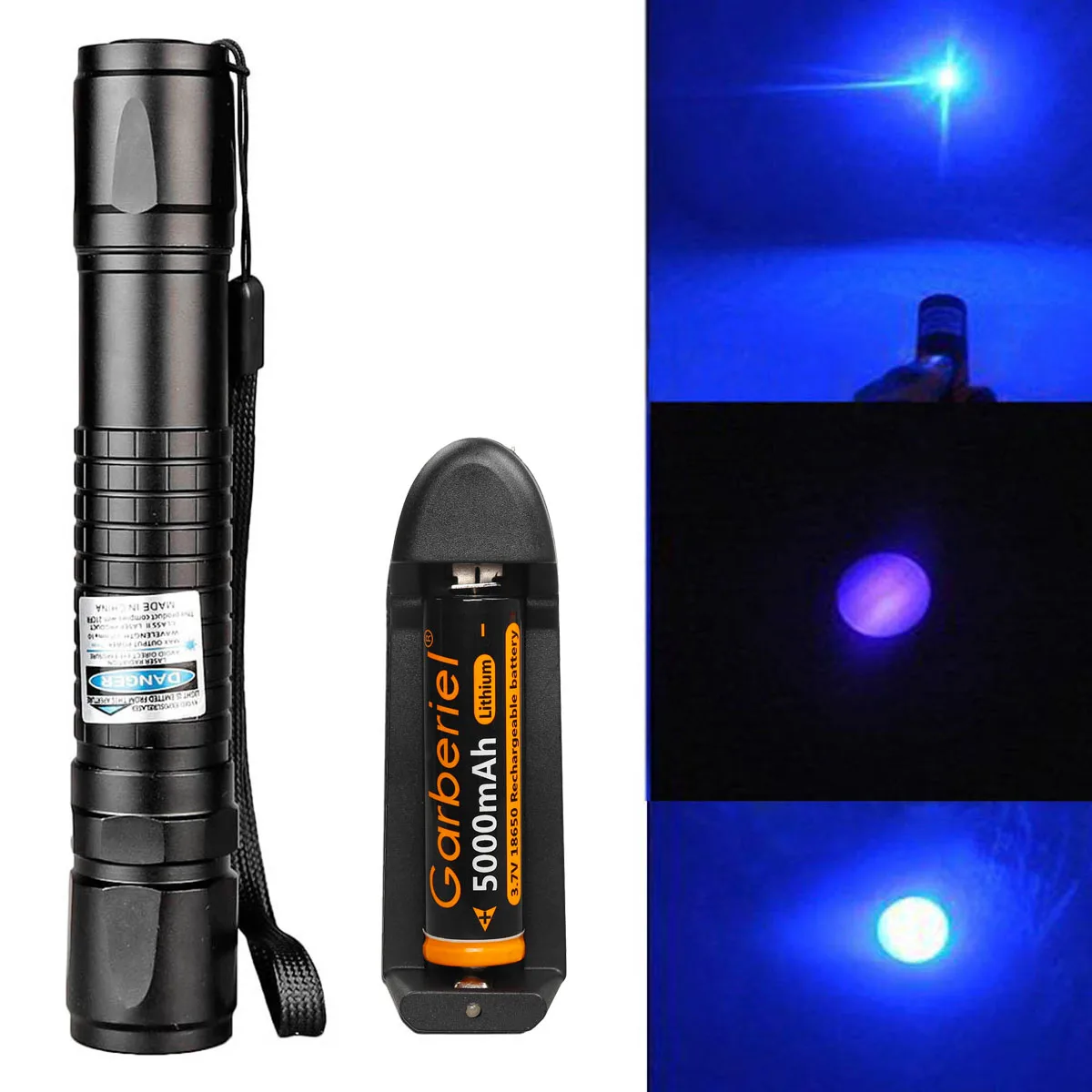 Rechargeable Blue Laser Light  405nm  Laser Pointer High Power Aluminum Case Visible Beam Laser with Battery