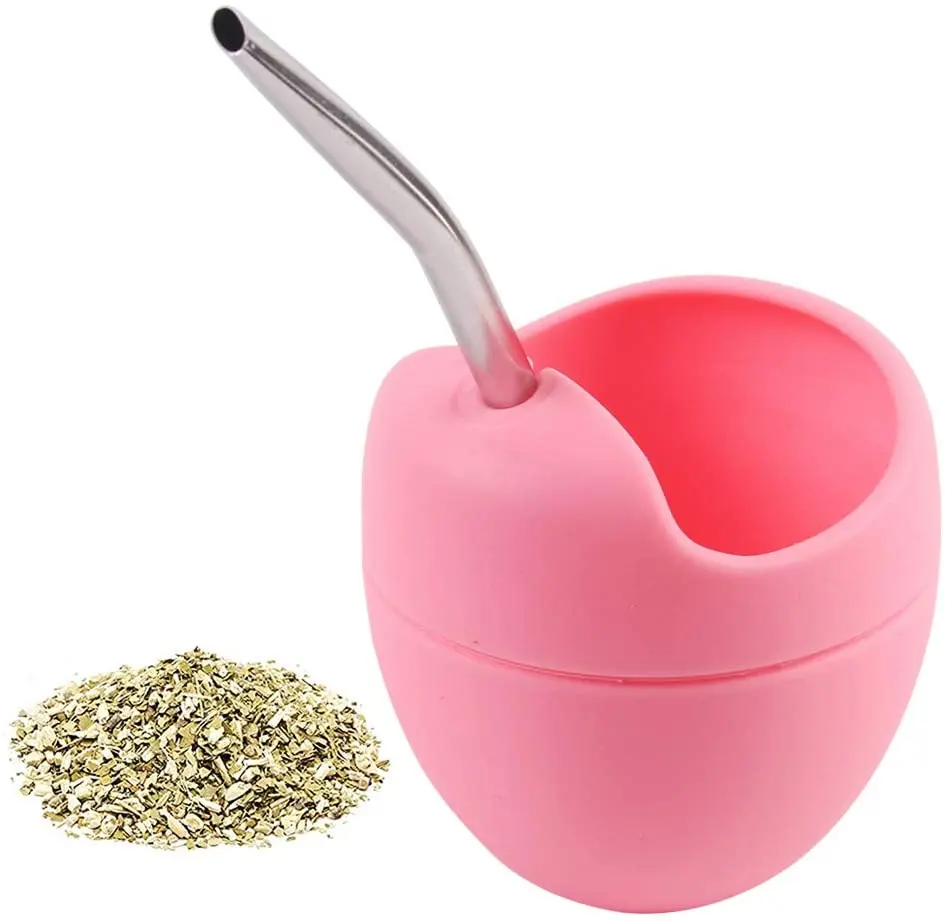 
silicone Yerba Mate Gourd Cup with Bombilla drain straw 
