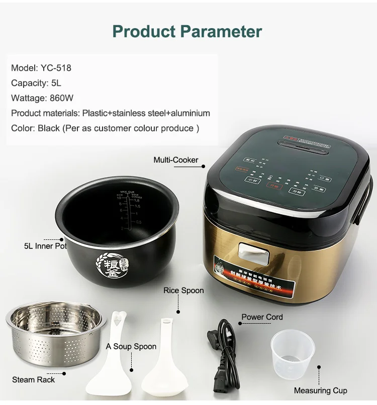 Wholesale restaurant household kitchen appliances multi-functional rice cooker 5L liner non-stick