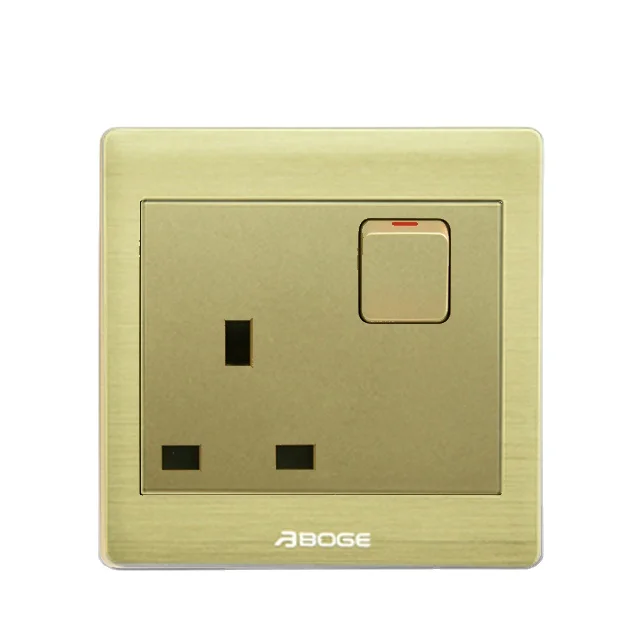 BOGE Quality Golden 13A BS UK Standard Three Pin 1 Gang 1 Way Wall Switch Socket