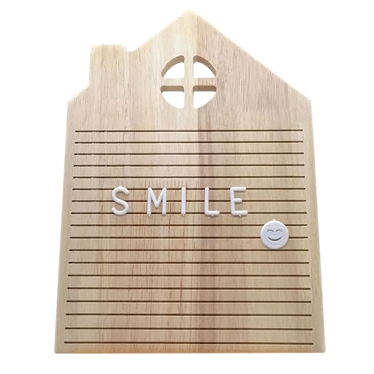 Customize House Shape Solid Rubber Wood Letter Board Announcement Board With Changeable Black And White Letters And Symbols