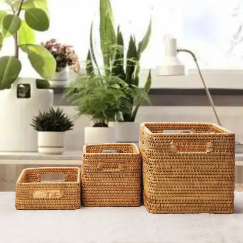 Home decoration storage basket bathroom rattan laundry basket handmade natural woven light rattan storage basket
