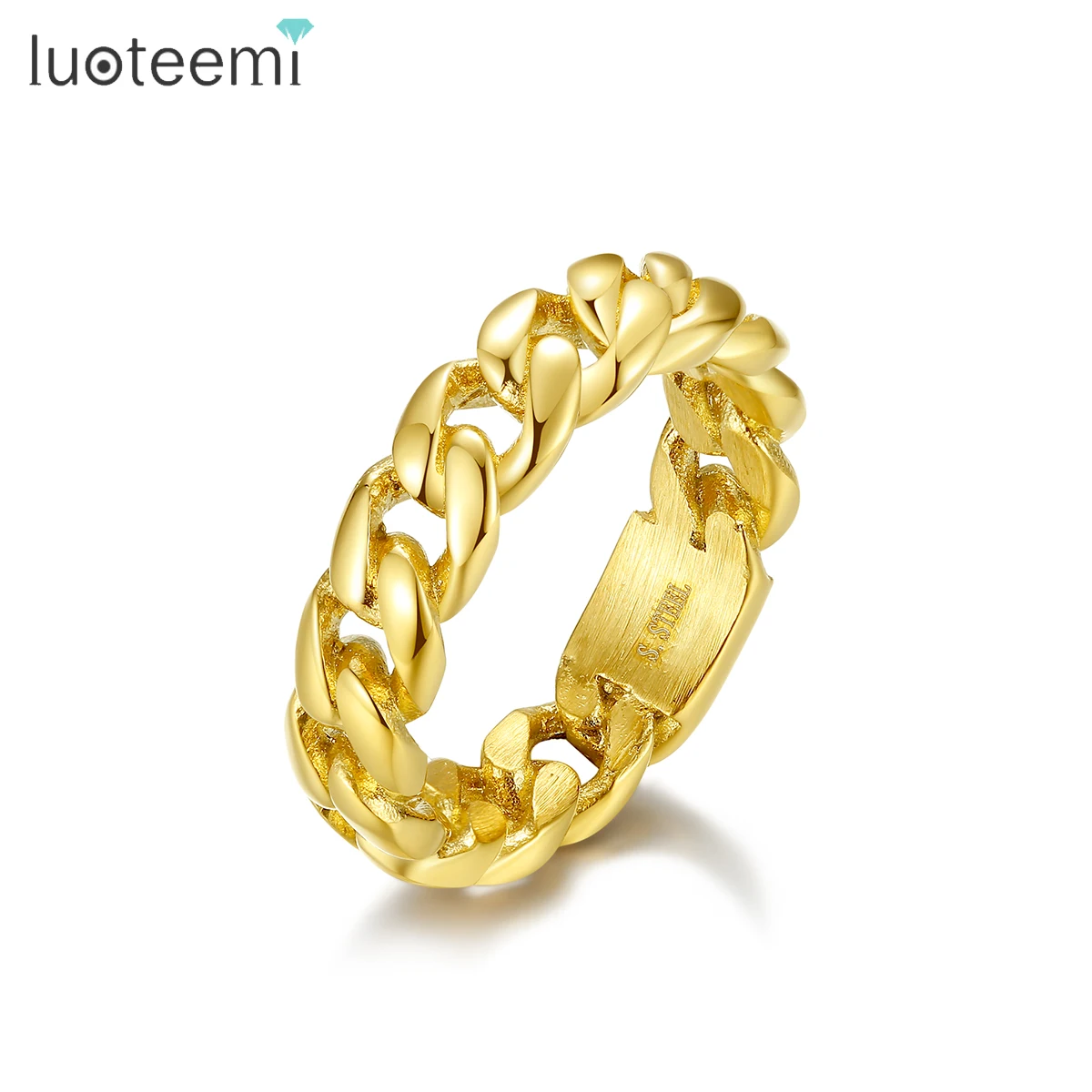 SP-LAM Stainless Steel Chunky 2021 Fashion Summer Band Cool Gold Plated Designer Danty Cuban Chian Ring