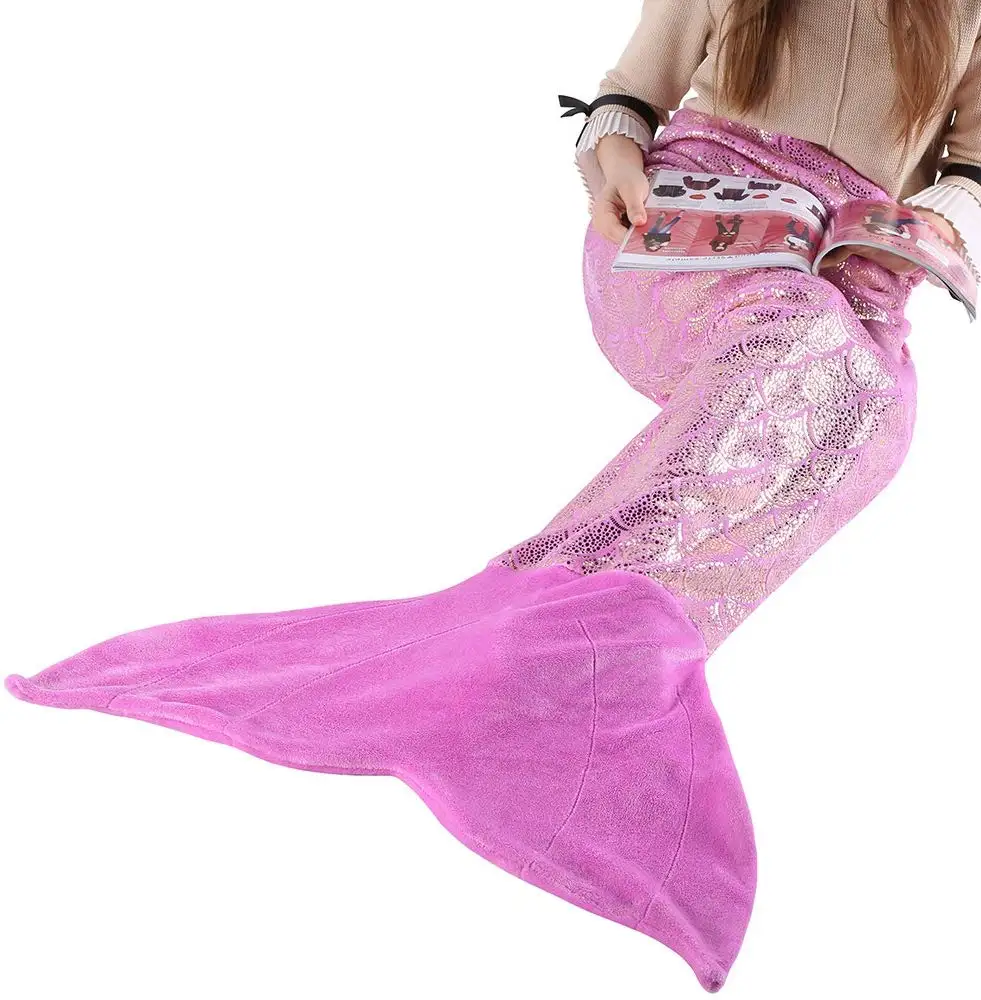 
100%polyester kids and adult flannel mermaid tail blanket sofa bed shark TV blankets 