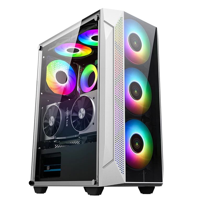 Чехол KINGDOM для игрового ЦП белого/черного цвета с закаленным стеклом RGB Fan ATX Mid