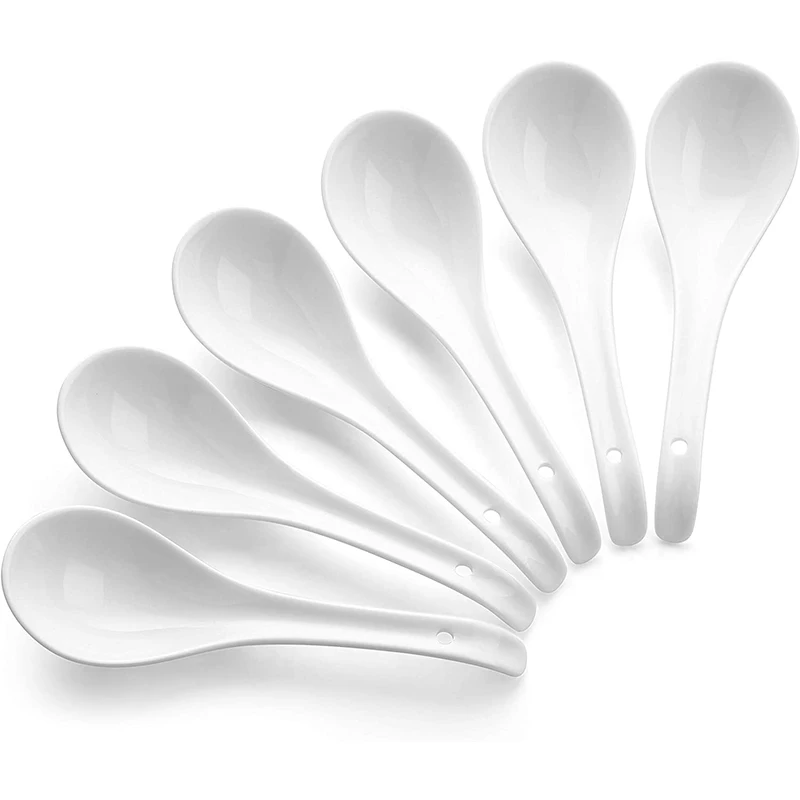 White ceramic small  household small  long handle large simple dining hotel restaurant tableware spoon