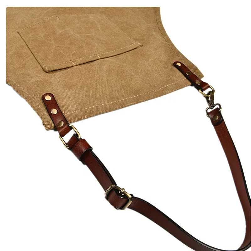 Split work overalls hanging neck leather shoulder strap canvas apron men protective overalls welder apron custom logo