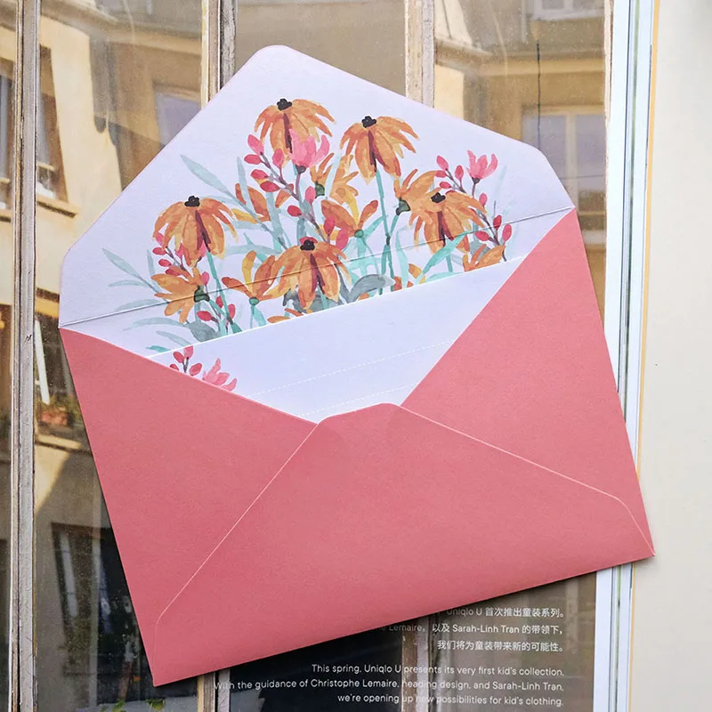 Customized 4-Color Offset Printing Floral Letter Set for Business Ordinary Logo Envelope Writing Paper Packaging Wallet