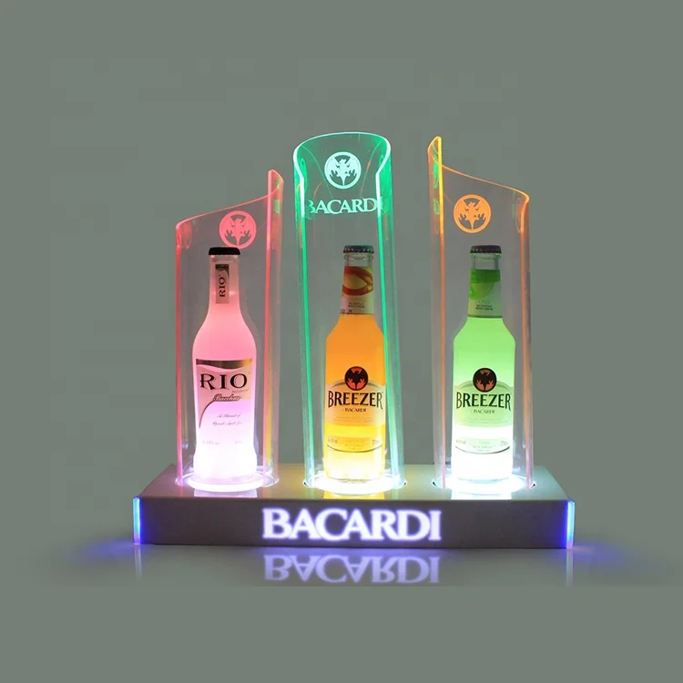 
LED bottle display racks for 3 bottles led light, custom acrylic liquor bottle stand 