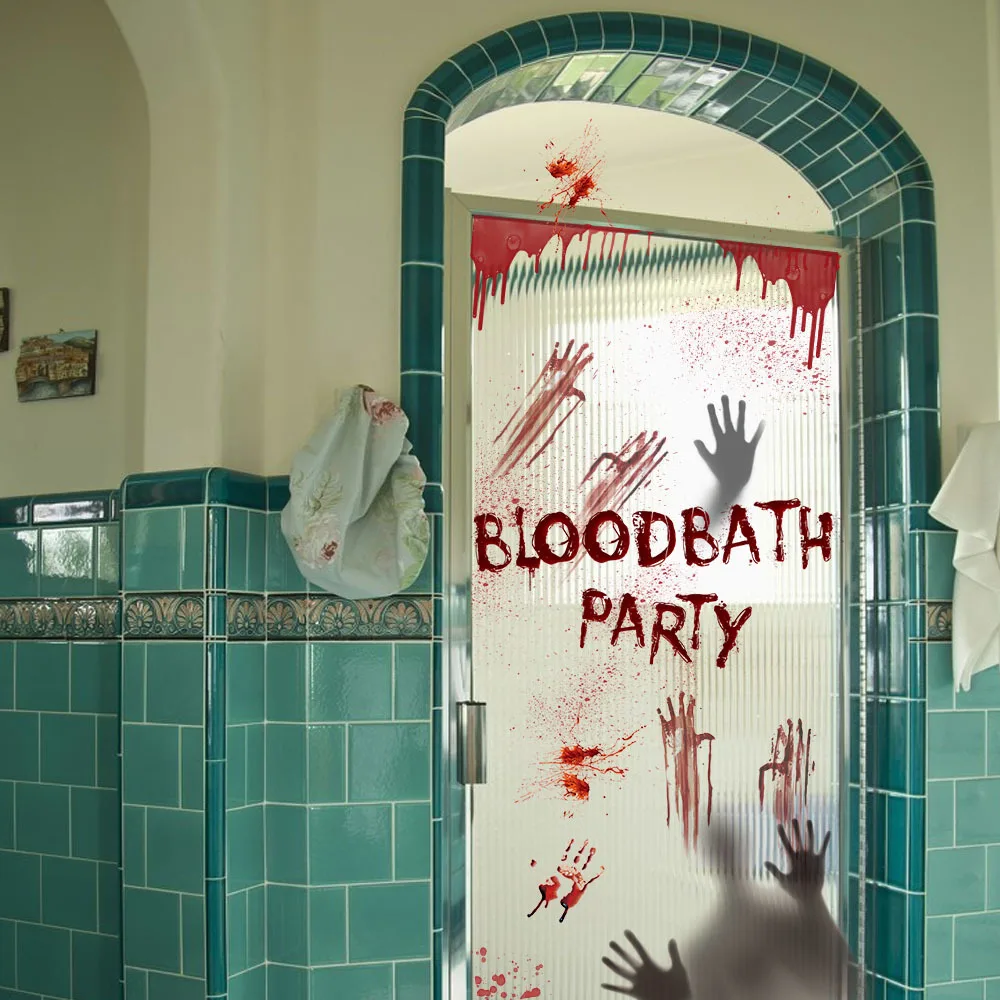 Halloween Static Stickers Blood Handprints Haunted Houses Horror Props Holiday Decorations Party Supplies Glass