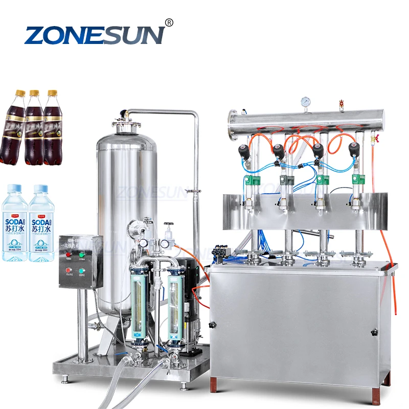 ZONESUN ZS-CF4 Semi-automatic 4 Heads Carbonated Drinks Sparkling Wine Beer Soda Water Liquid Isobar Filling Machine With Mixer