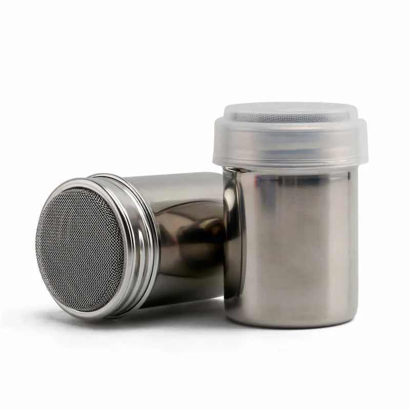 Powdered Sugar Shaker Duster Cinnamon Shaker Flour Sifter 7oz Stainless Steel Fine Mesh Dredges Shakers bottle