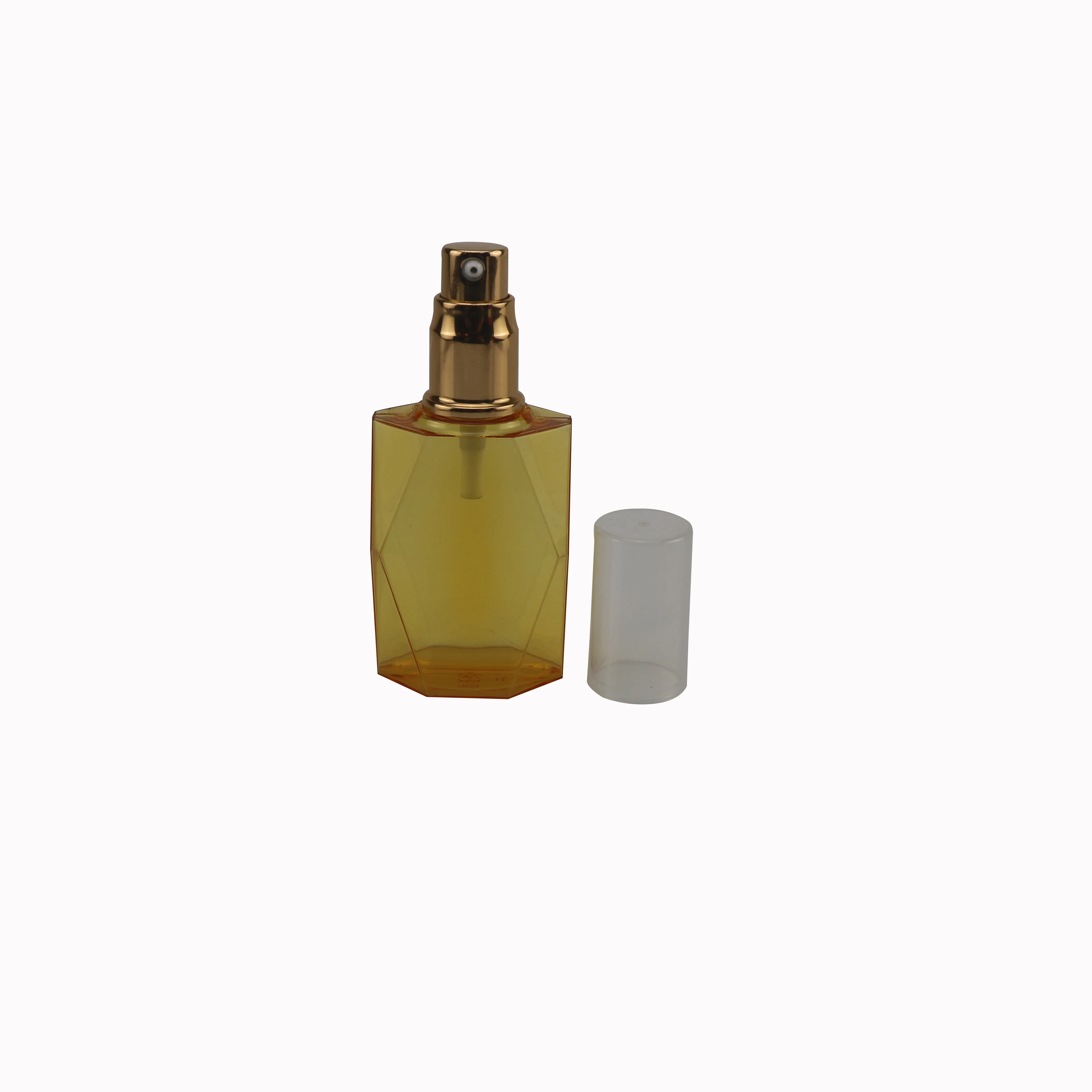 Factory manufacture luxury empty plastic PETG Gold 60ml Hair Care Essential Oil bottle/refillable perfume bottle