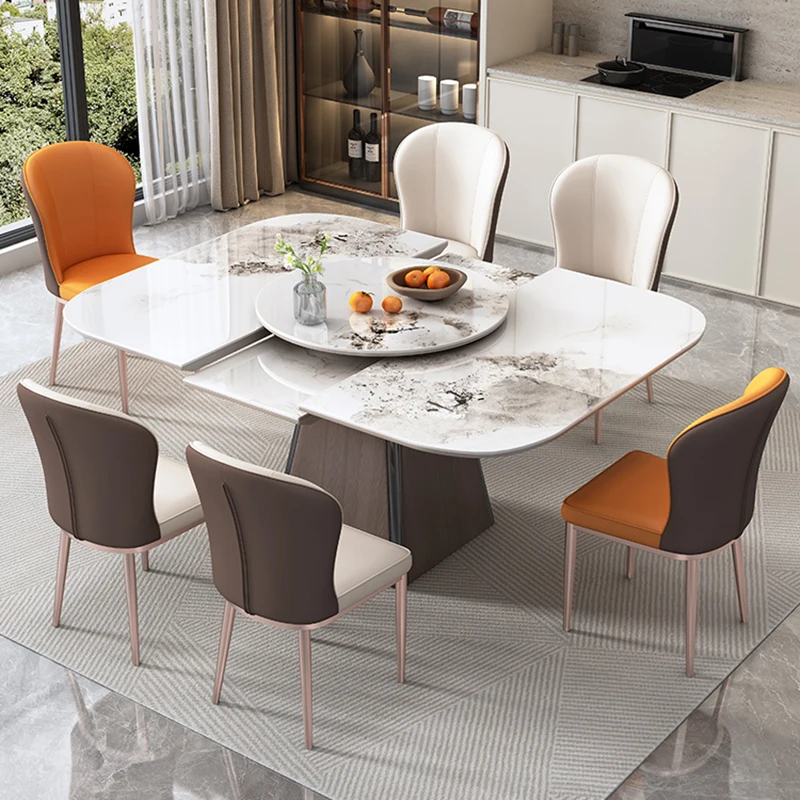 Manufacturer Dining Room Furniture White Sintered Stone Modern Luxury 6 Seater Extendable Dining Table Set With Turntable