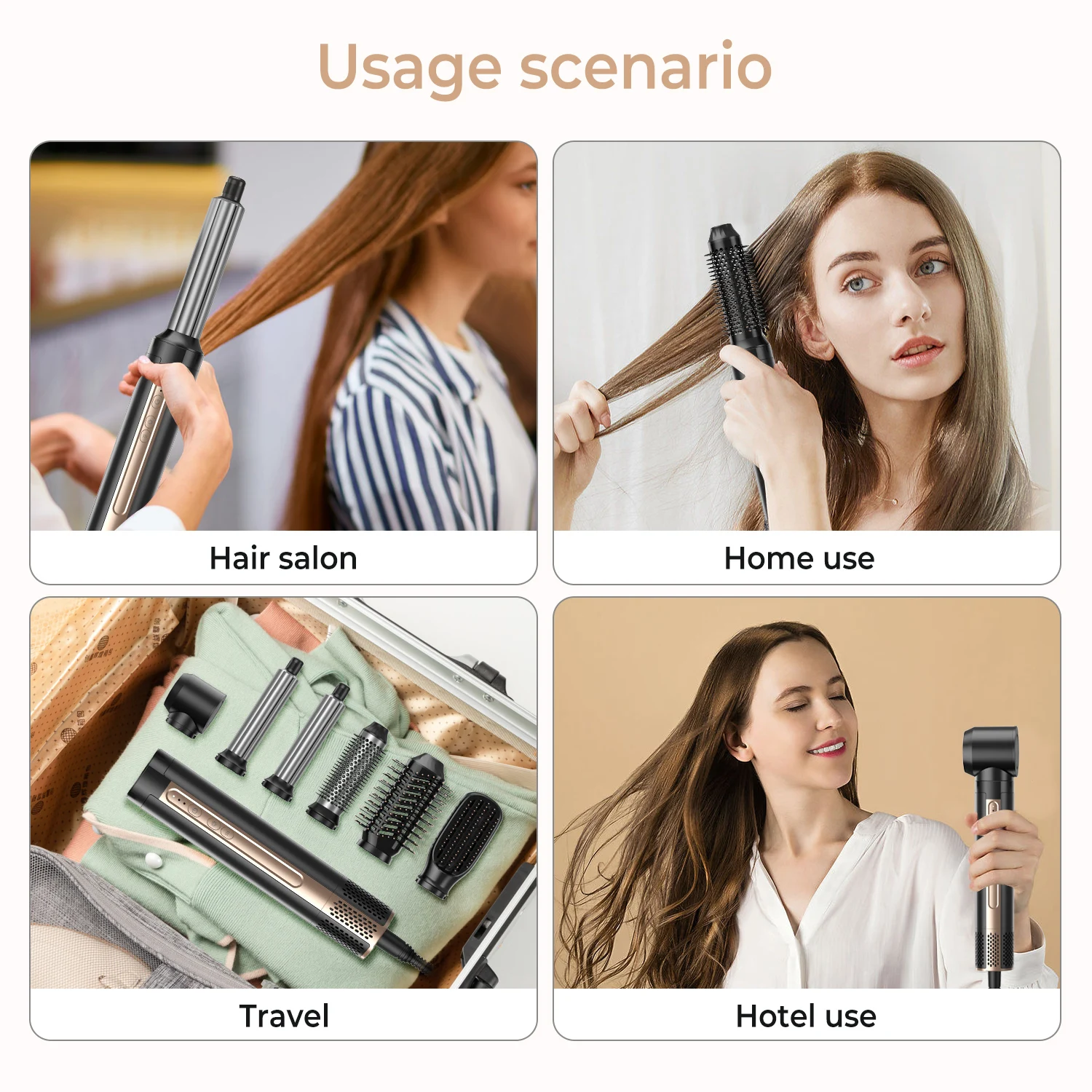 Electric 6 In 1 Hot Air Styler Automatic Curler Iron High Speed Blower Dryers 1400W Hot Air Brush Comb Hair Straightening Tool