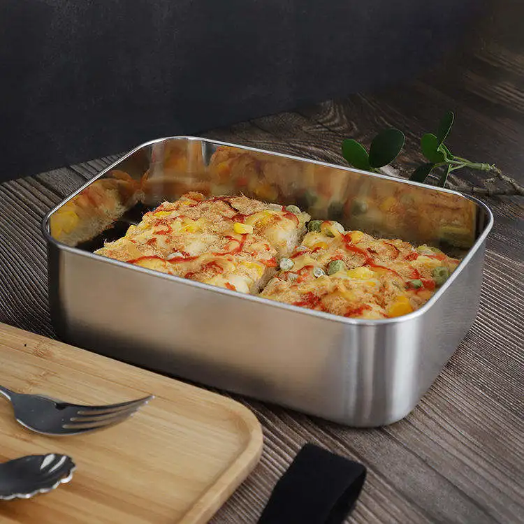 Wholesale Stainless Steel Lunch Box with Bamboo Lid Portable One Compartment Custom Logo Bento Box for School Office Picnic