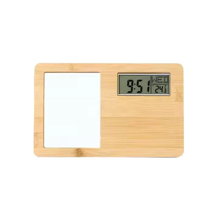 DIY New Design Aluminium Disc Digital Clock Customized Logo Picture Frame with LED ClockSublimation Blank Wooden Photo Frame