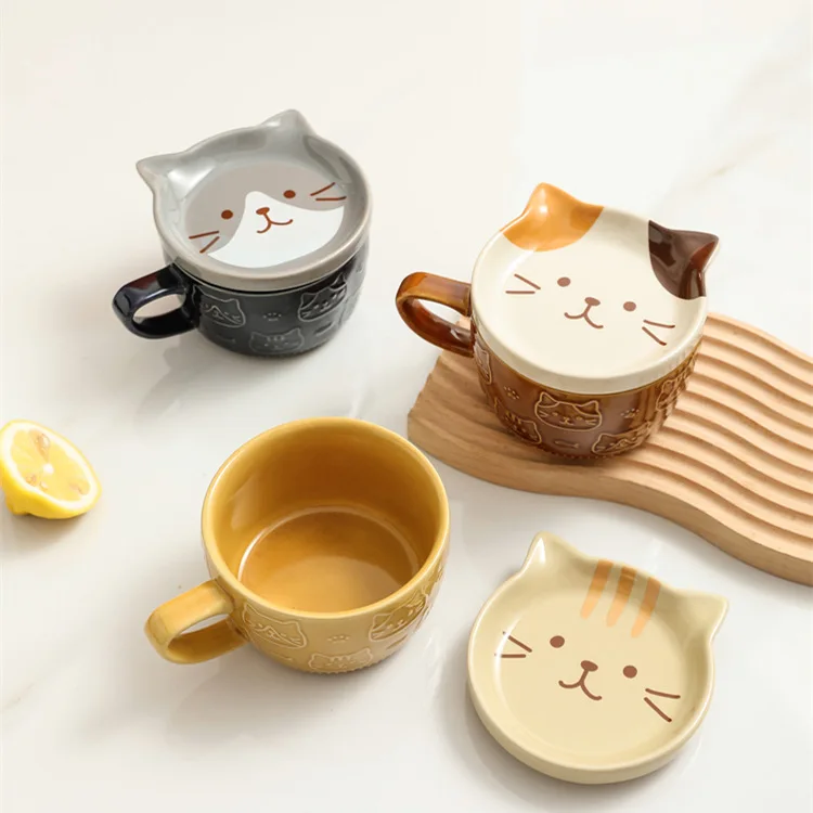 Madou Ceramic Animal Shaped Cute Cat Mug for Coffee 3D Anime Coffee Mug Ceramic For Kids Unisex Milk Coffee Tea