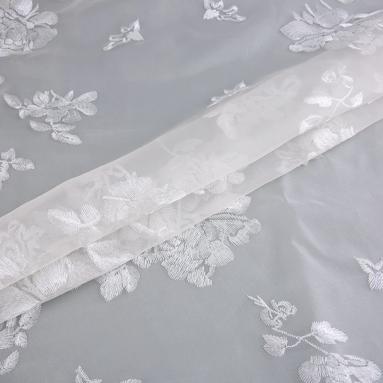 HA-19400 China style fabric embroidered flower lightweight 100% silk fabric for woman