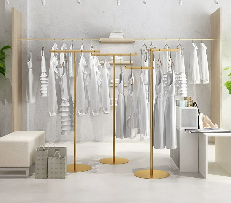 Custom Clothing Store Single Pole Metal Floor Standing Clothes Trousers Dress Display Rack Stand With Round Base