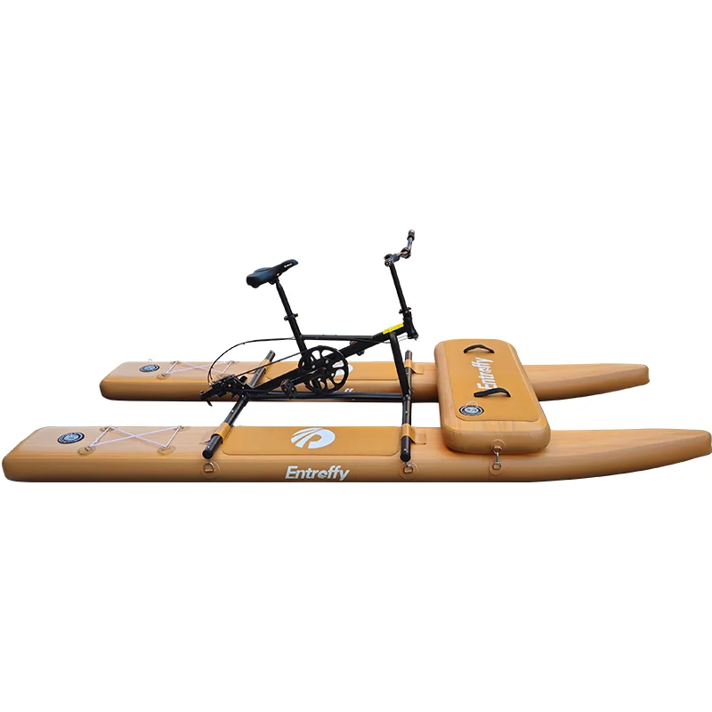 New Arrival beach inflatable Wood grain drop stitch water sport pedal bike boat 2 person folding inflatable sup water bike