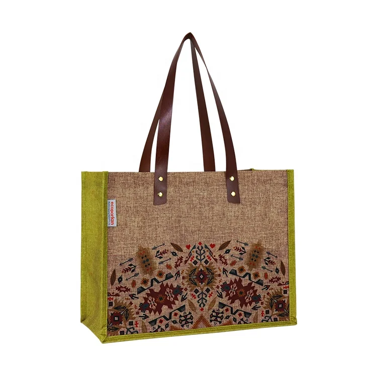 Reusable Laminated Rpet Woven Tote Bag Recycled rPET Non Woven Shopping Bags Custom Logo Grocery Beach Bag With Leather Handles