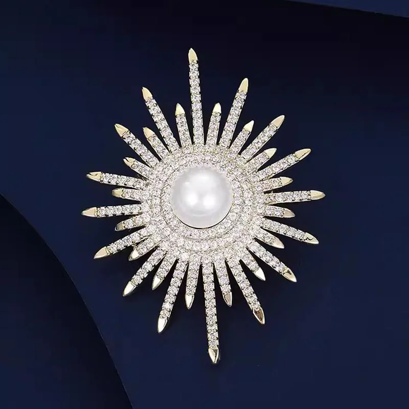 Large Vintage Brooches Female Fashion Broach Pins Rhinestone Sun Shape Vintage Brooch