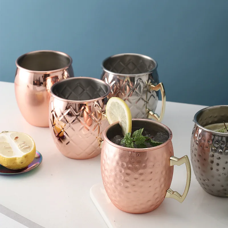 Custom Wholesale Stainless Steel Copper Hammered Custom Cheap Coffee Beer Cups Cocktail Moscow Mule Mug