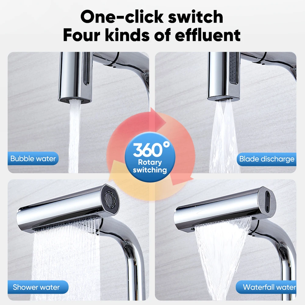 Chrome Kitchen Sink Mixer Brushed Nickle Water Tap Pull Out Rotation Waterfall Stream Sprayer Head  Flexible Kitchen Faucets
