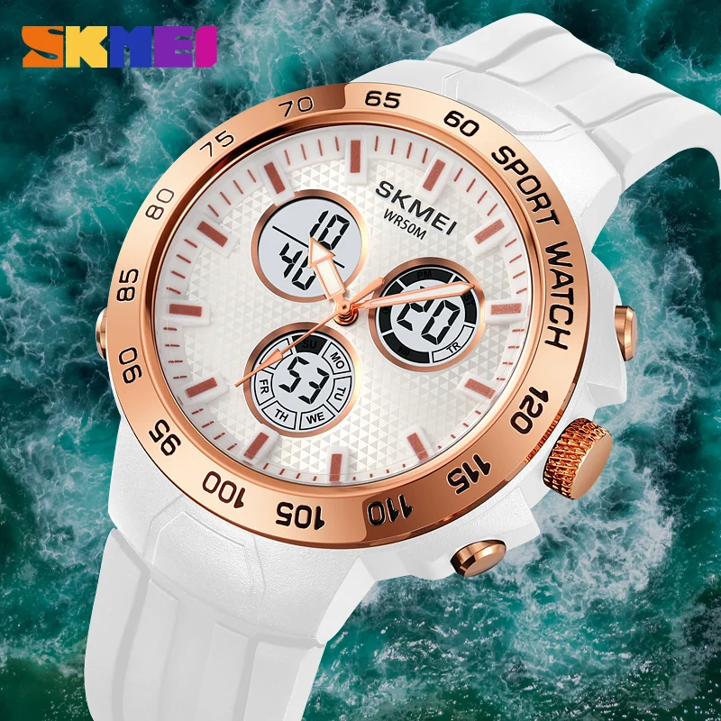 Skmei 2106 fancy odm men digital watch best Silicone strap water resist double display  sports watch manufacturer