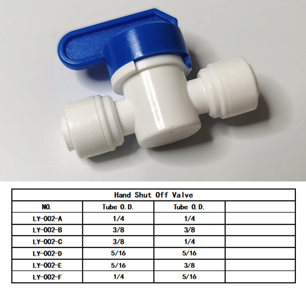Inline Shut Off Ball Valve 1/4 inch OD Tubing Hose Pipe Use Plastic Quick Connect Fittings for Water Purifier RODI System