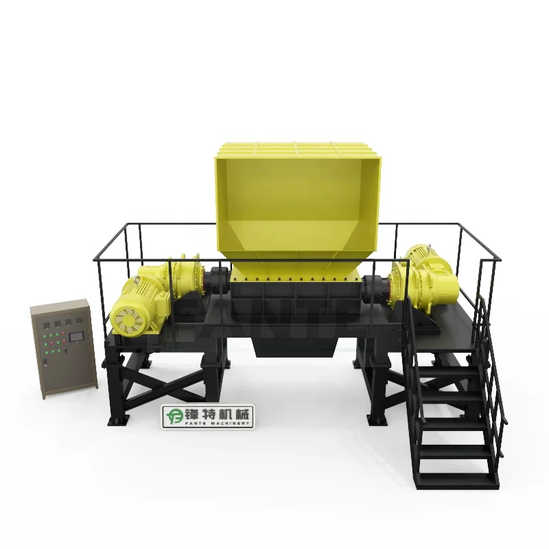 Double Shaft Waste Cardboard Paper Tire Rubber Metal Scrap Wood Lump Barrels Drums Pipe And Plastic Shredder For Recycling