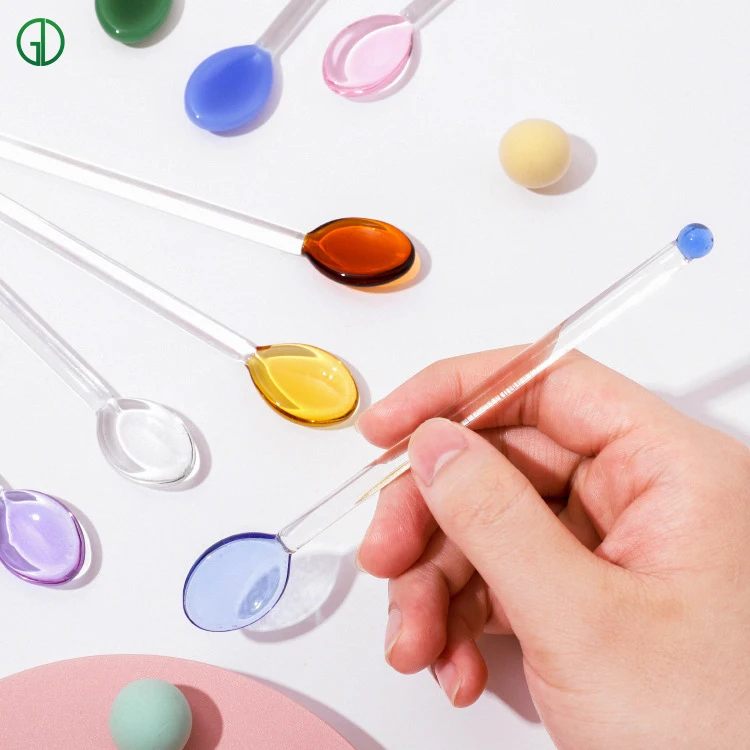 Wholesale Dishwasher available Decorative Long Handle Ice Cream Wedding Dessert Yogurt Milk Coffee Stirring Glass Spoon