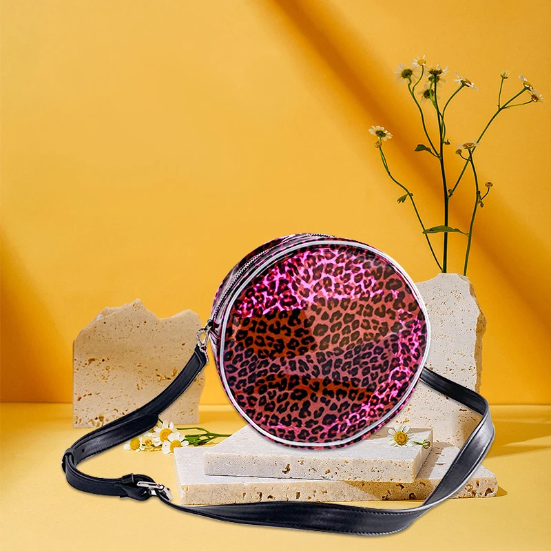 2024 new style Round pink leopard print fashion lady shoulder bag clear pvc toiletry bag pvc waterproof cosmetic bag