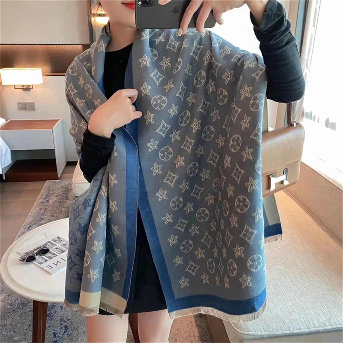 2024 new design winter warm tartan winter wedding shawl luxury designer women cashmere feel pashmina shawls scarves